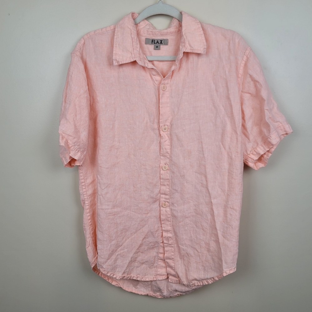 Flax Mens Peach Button Down Shirt size M